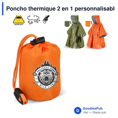 Poncho thermique 2 en 1 personnalisable d'urgence avec logo - Survie