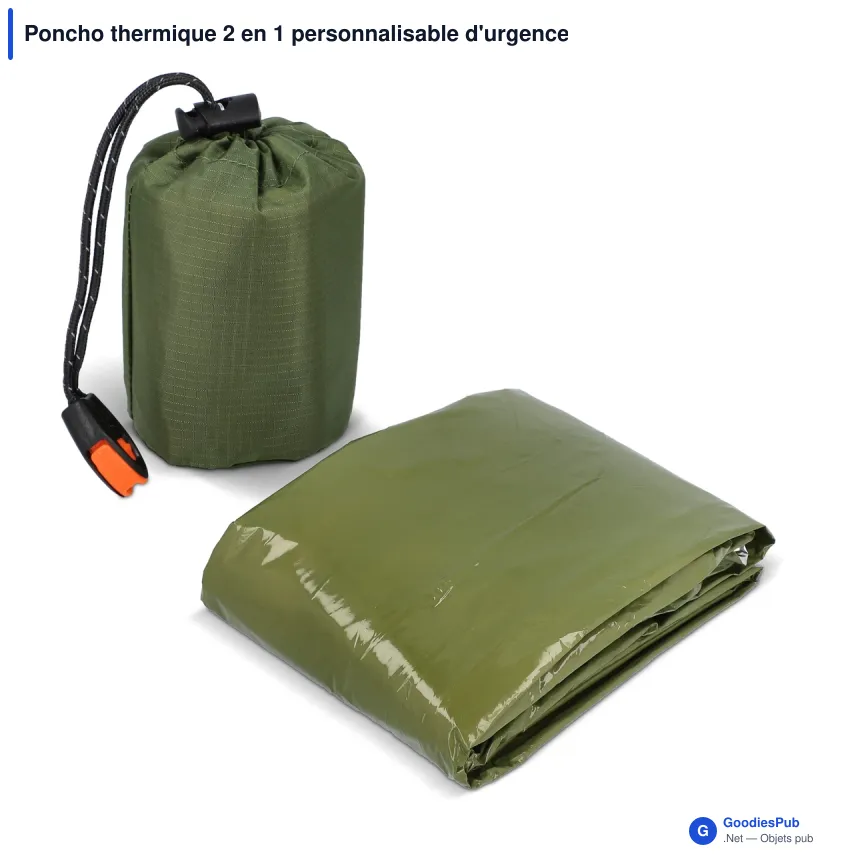 Poncho thermique 2 en 1 personnalisable d'urgence avec logo - Survie - Image 2