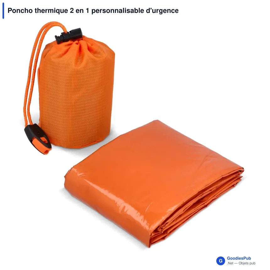 Poncho thermique 2 en 1 personnalisable d'urgence avec logo - Survie - Image 3