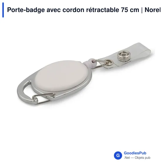 Porte-badge personnalisable avec cordon rétractable 75 cm - Norellixavec logo - Image 1