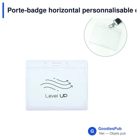 Porte-badge horizontal personnalisable en PVC transparent avec logo - 10 x 8 cm