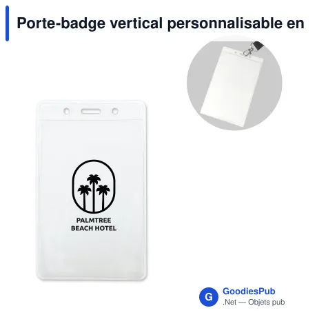 Porte-badge vertical personnalisable en PVC transparent avec logo - 75 x 125 mm