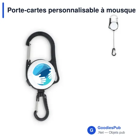 Porte-cartes personnalisable à mousqueton avec logo - Double sens