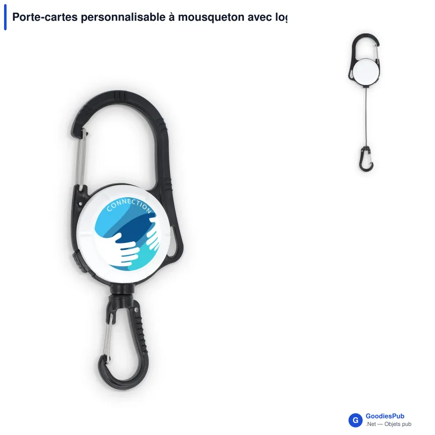 Porte-cartes personnalisable à mousqueton avec logo - Double sens - Image 1