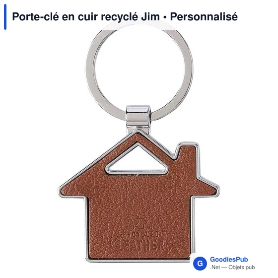 Porte-clé en cuir recyclé personnalisable avec logo - Jim - Image 2