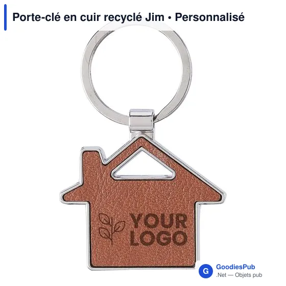 Porte-clé en cuir recyclé personnalisable avec logo - Jim - Image 3