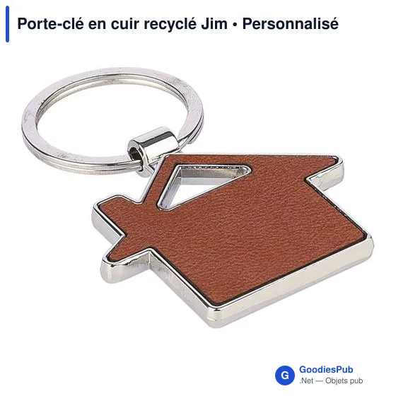 Porte-clé en cuir recyclé personnalisable avec logo - Jim - Image 4
