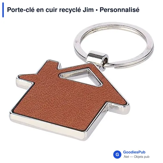Porte-clé en cuir recyclé personnalisable avec logo - Jim - Image 5