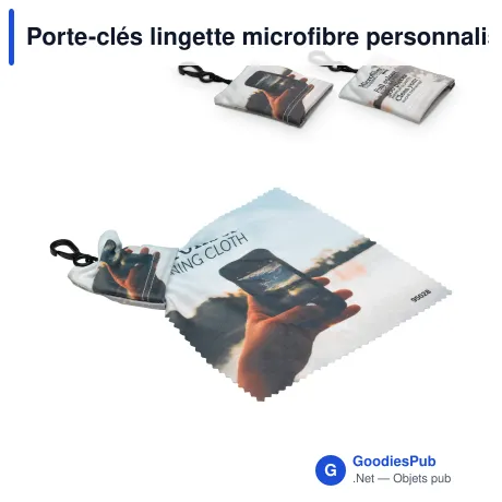 Porte-clés lingette microfibre personnalisable anti-bactérien avec logo
