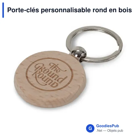 Porte-clés personnalisable rond en bois de bouleau Ø 40 mm avec logo - Birch Round