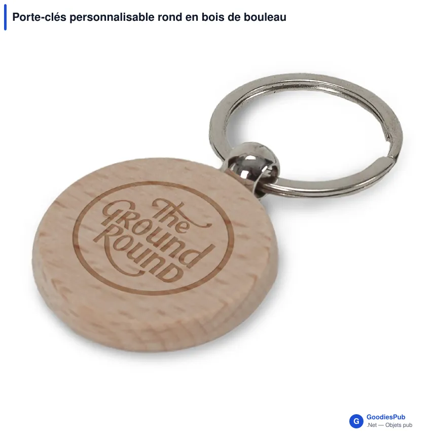 Porte-clés personnalisable rond en bois de bouleau Ø 40 mm avec logo - Birch Round - Image 1