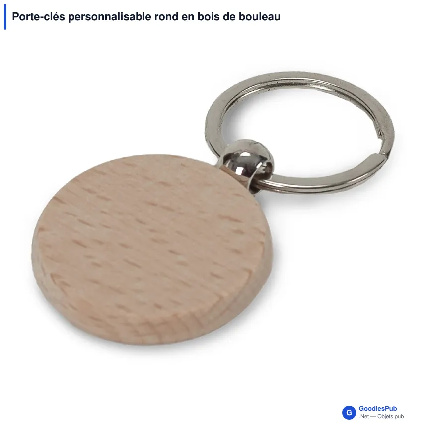 Porte-clés personnalisable rond en bois de bouleau Ø 40 mm avec logo - Birch Round - Image 2