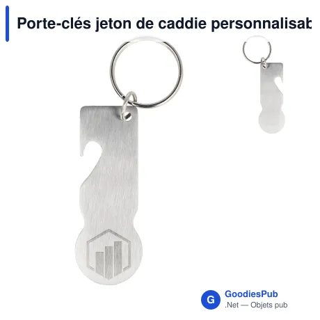 Porte-clés jeton de caddie personnalisable en inox avec logo - Trolley