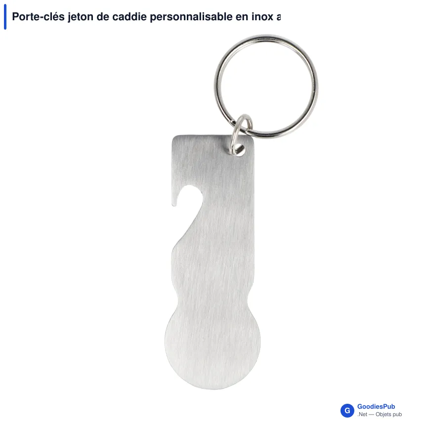 Porte-clés jeton de caddie personnalisable en inox avec logo - Trolley - Image 2