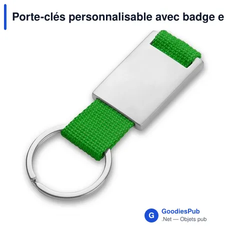 Porte-clés personnalisable avec badge en métal - Prestonavec logo