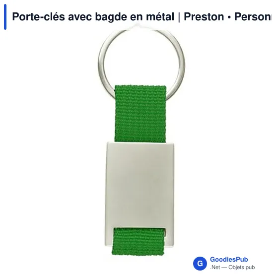 Porte-clés personnalisable avec badge en métal - Prestonavec logo - Image 2
