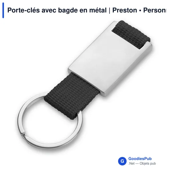 Porte-clés personnalisable avec badge en métal - Prestonavec logo - Image 3