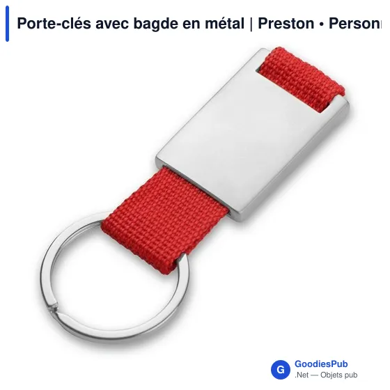 Porte-clés personnalisable avec badge en métal - Prestonavec logo - Image 7