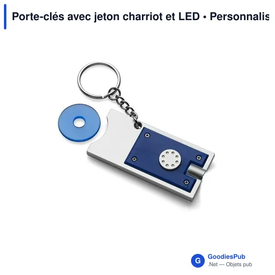 Porte-clés personnalisable avec jeton chariot et LED - Idéal pour votre logo - Image 1