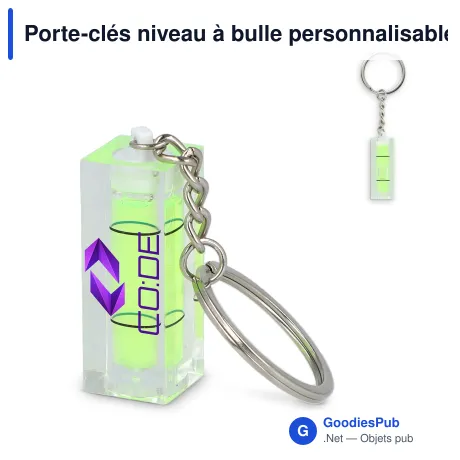 Porte-clés niveau à bulle personnalisable en acrylique avec logo - Transparent