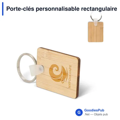 Porte-clés personnalisable rectangulaire en bambou avec logo - Bamboo Rectangle
