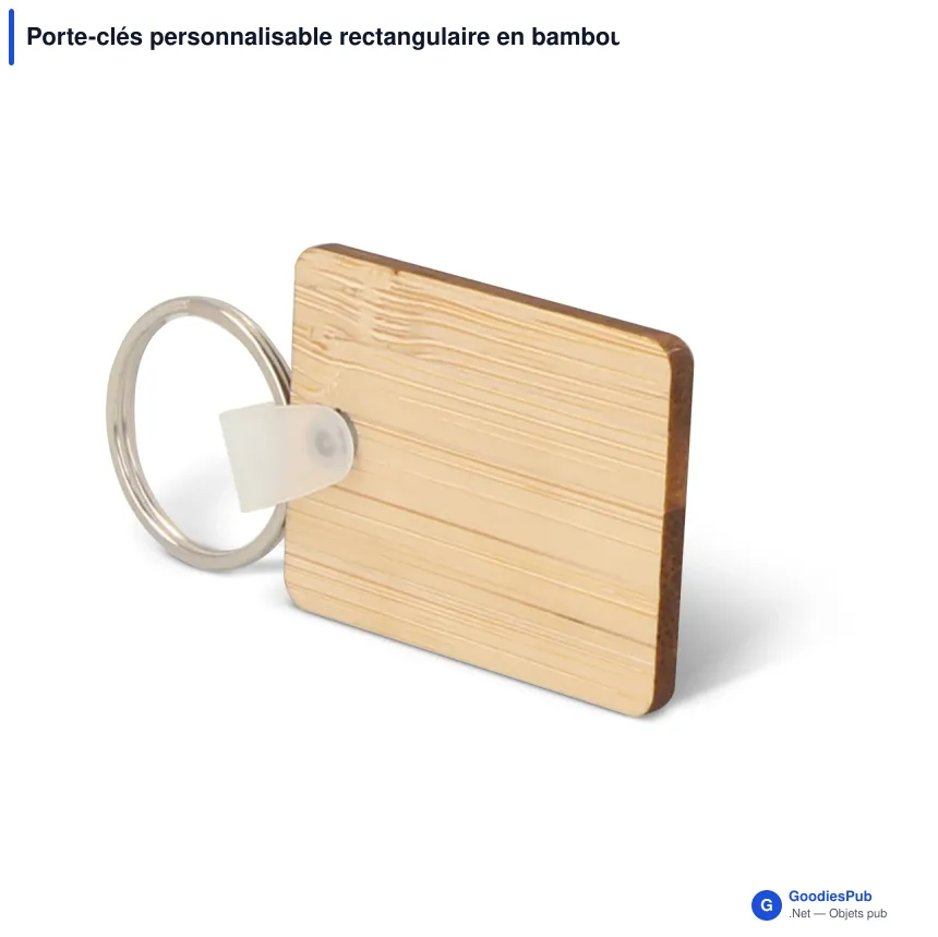 Porte-clés personnalisable rectangulaire en bambou avec logo - Bamboo Rectangle - Image 2