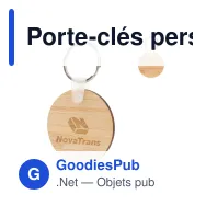Porte-clés personnalisable rond en bambou naturel avec logo - Bamboo Round - Miniature 1