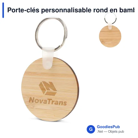 Porte-clés personnalisable rond en bambou naturel avec logo - Bamboo Round