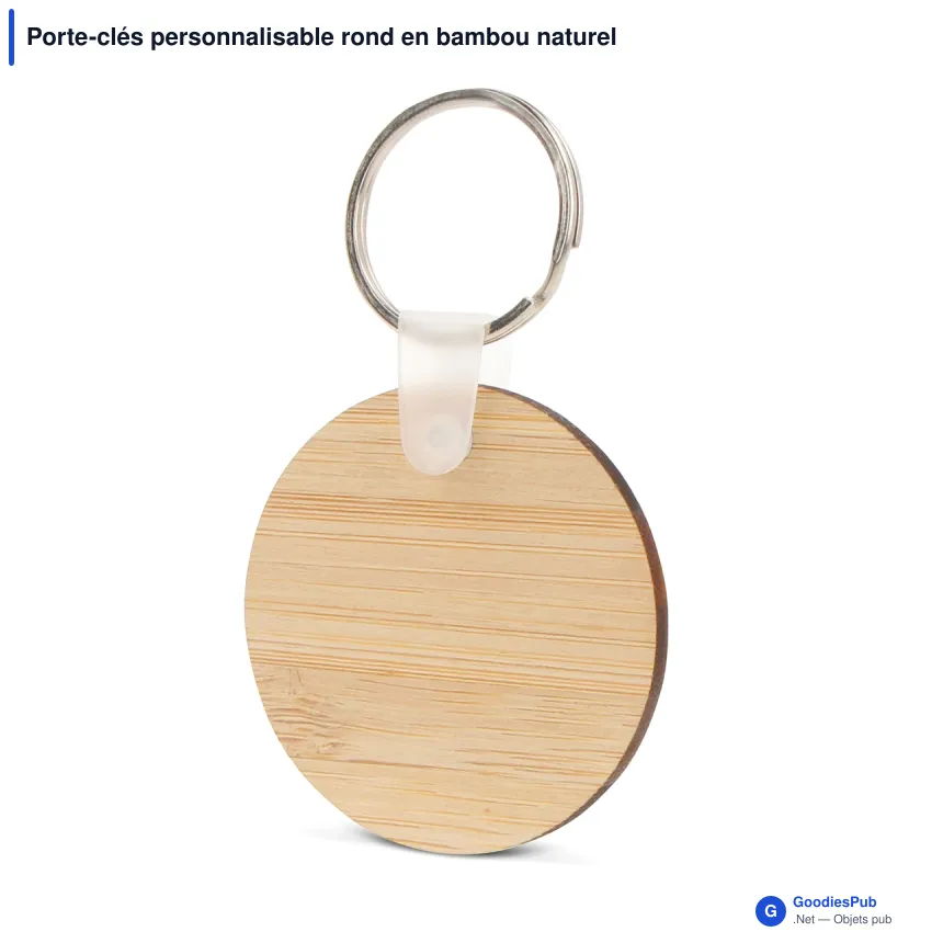 Porte-clés personnalisable rond en bambou naturel avec logo - Bamboo Round - Image 2