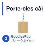 Porte-clés personnalisable en bambou avec câble de charge - Biancaavec logo - Miniature 1