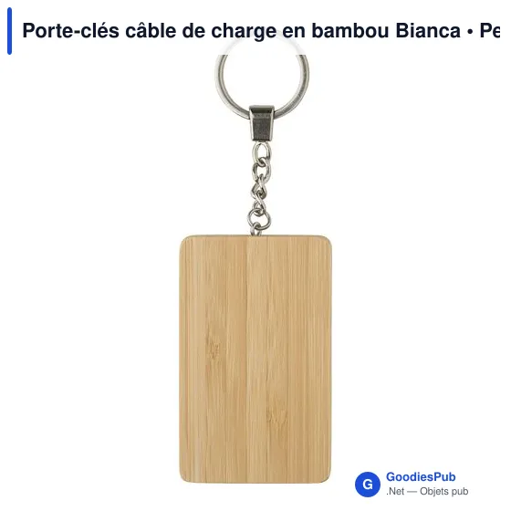 Porte-clés personnalisable en bambou avec câble de charge - Biancaavec logo - Image 1