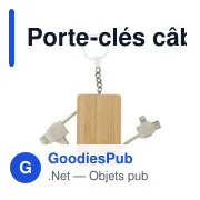 Porte-clés personnalisable en bambou avec câble de charge - Biancaavec logo - Miniature 2
