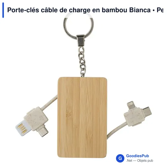 Porte-clés personnalisable en bambou avec câble de charge - Biancaavec logo - Image 2