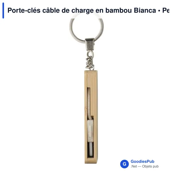 Porte-clés personnalisable en bambou avec câble de charge - Biancaavec logo - Image 3