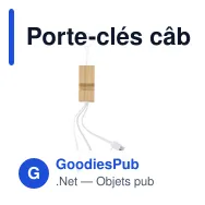 Porte-clés câble de charge personnalisable en bambou Sutton avec logo - Miniature 1