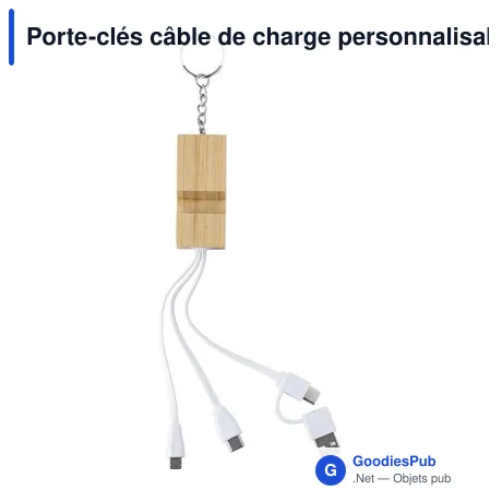 Porte-clés câble de charge personnalisable en bambou Sutton avec logo