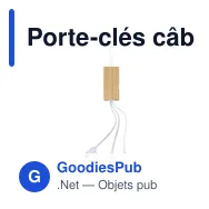 Porte-clés câble de charge personnalisable en bambou Sutton avec logo - Miniature 3