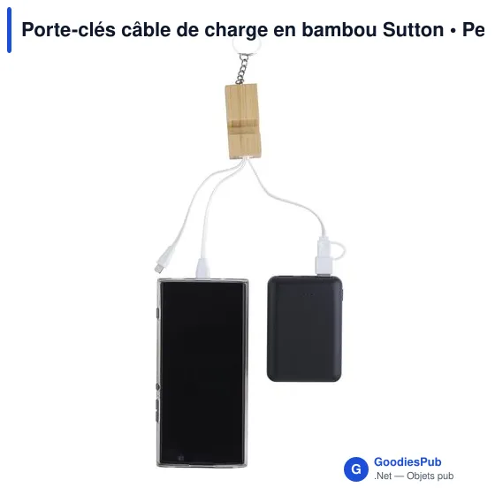 Porte-clés câble de charge personnalisable en bambou Sutton avec logo - Image 4
