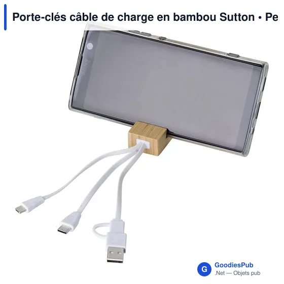 Porte-clés câble de charge personnalisable en bambou Sutton avec logo - Image 5