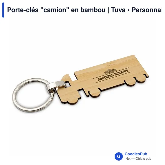 Porte-clés camion en bambou personnalisable avec logo - Tuva - Image 1