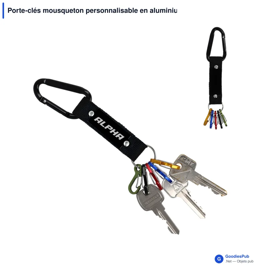 Porte-clés mousqueton personnalisable en aluminium recyclé avec logo - Carabiner - Image 1