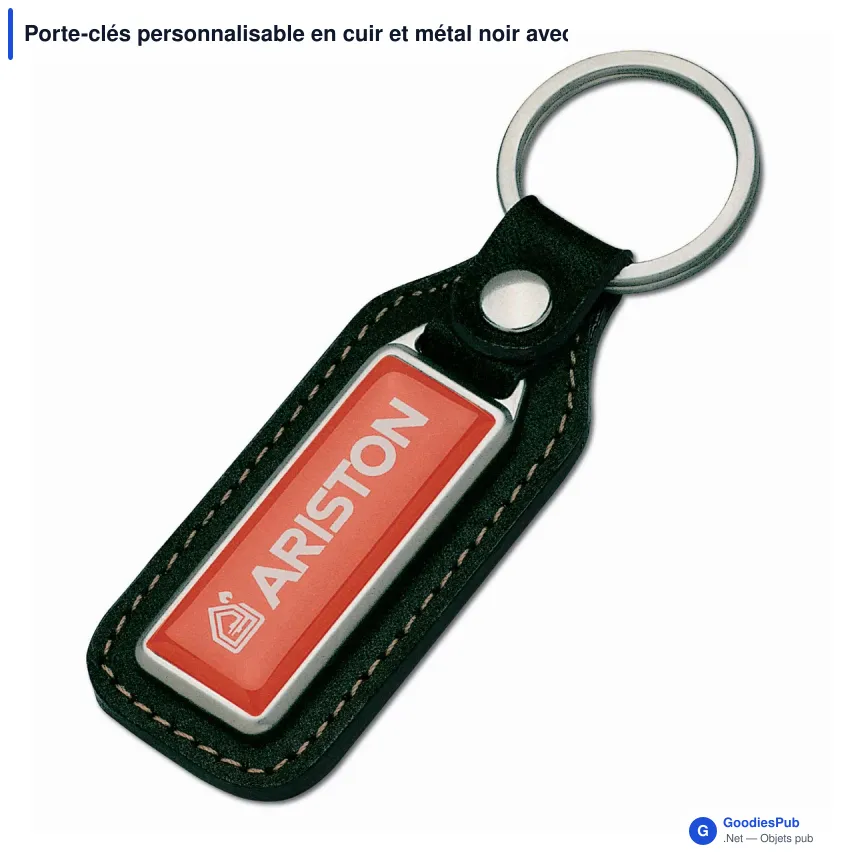 Porte-clés personnalisable en cuir et métal noir avec logo - Doming Cuir - Image 2
