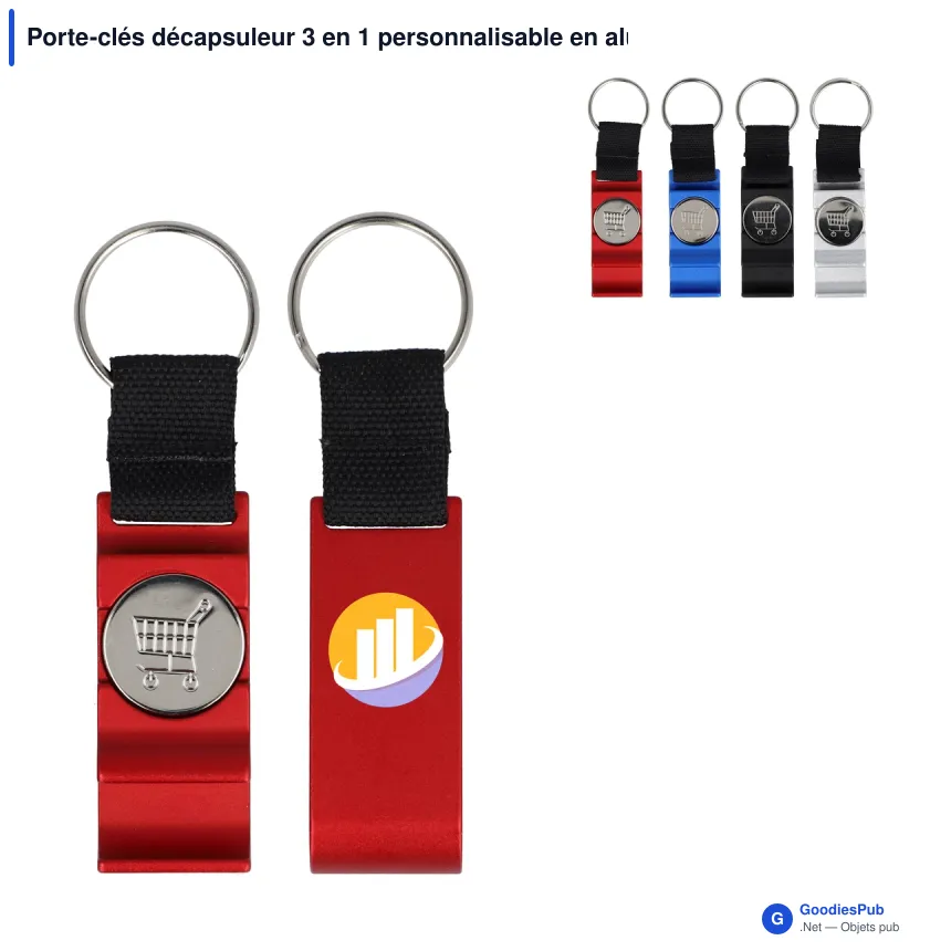 Porte-clés décapsuleur 3 en 1 personnalisable en aluminium avec logo - 3 en 1 - Image 1