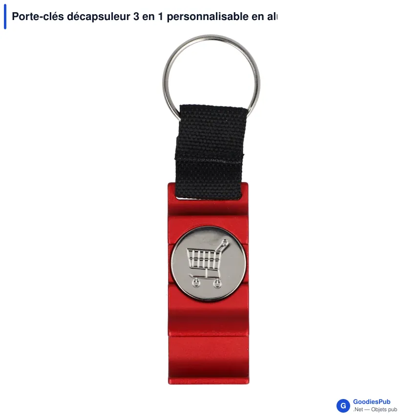 Porte-clés décapsuleur 3 en 1 personnalisable en aluminium avec logo - 3 en 1 - Image 4