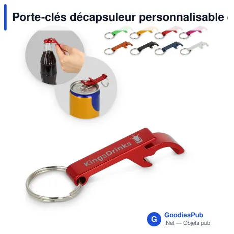 Porte-clés décapsuleur personnalisable en aluminium coloré avec logo - Classique