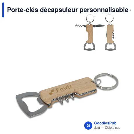 Porte-clés décapsuleur personnalisable en bambou avec logo - Bamboo Opener