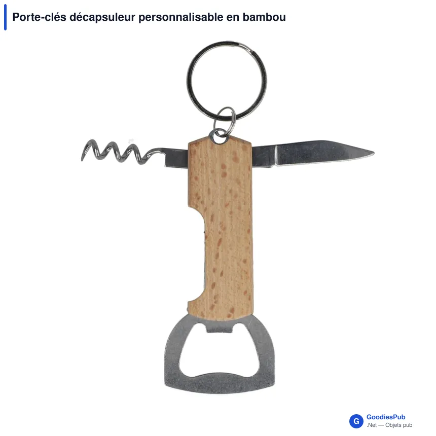 Porte-clés décapsuleur personnalisable en bambou avec logo - Bamboo Opener - Image 2
