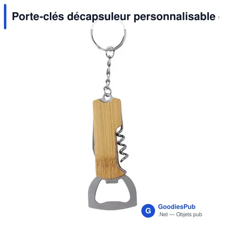 Porte-clés décapsuleur personnalisable en bambou Stuart avec logo