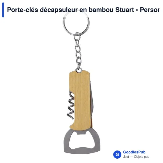 Porte-clés décapsuleur personnalisable en bambou Stuart avec logo - Image 2