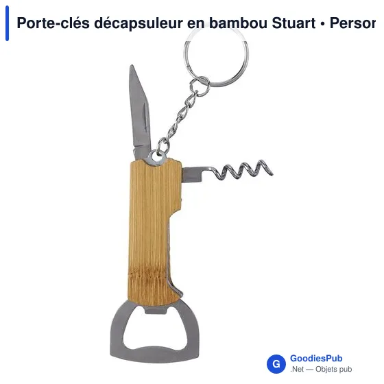 Porte-clés décapsuleur personnalisable en bambou Stuart avec logo - Image 3